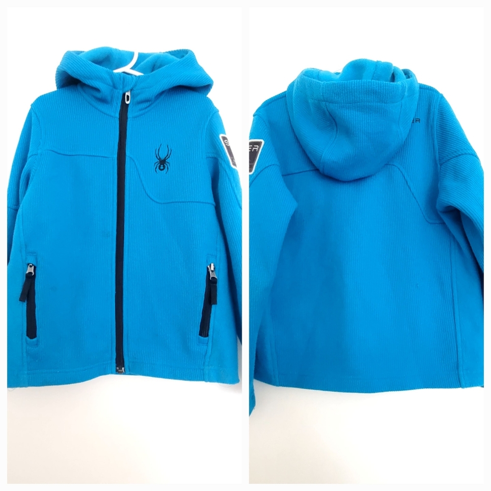 SPYDER technical ski warm fleece hooded teal jacket with zipper pockets size 8